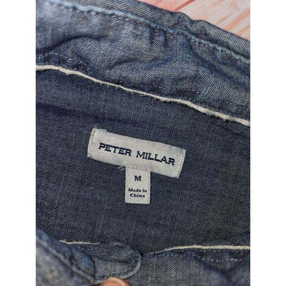 Peter Millar Mens Medium Chambray Button-Up Shirt - Picture 4 of 8